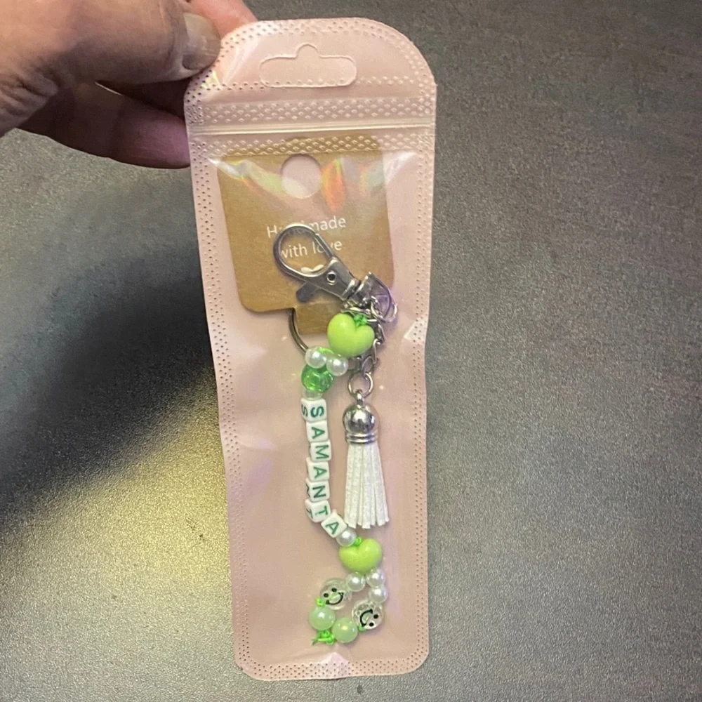 Keychain beaded purse charm with personalized Name Samanta